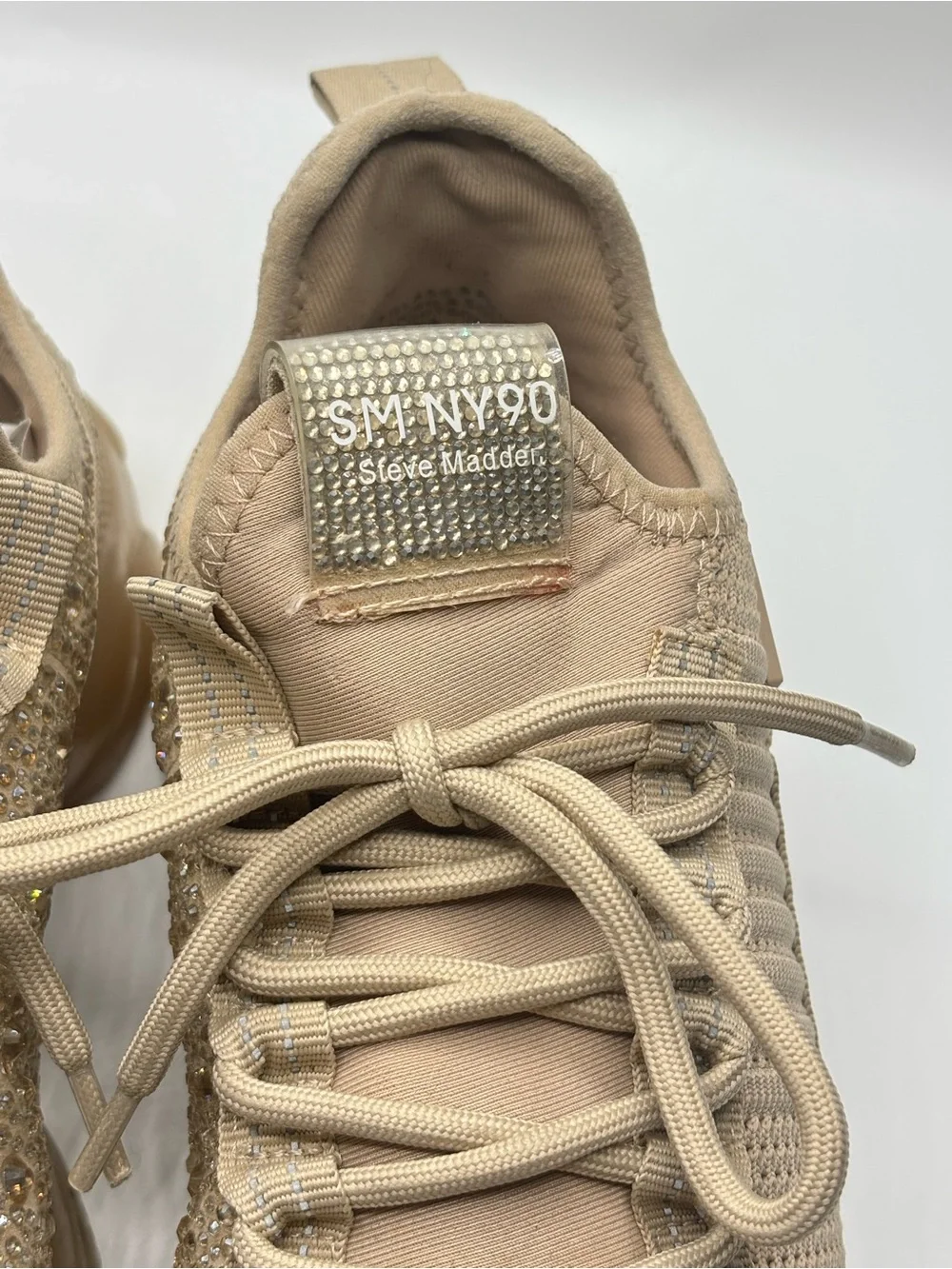 Steve Madden Maxima Beige Rhinestone Sneakers Monochrome Chunky 7.5 Maximalist